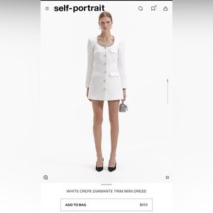 Self Portrait WHITE CREPE DIAMANTE TRIM MINI DRESS